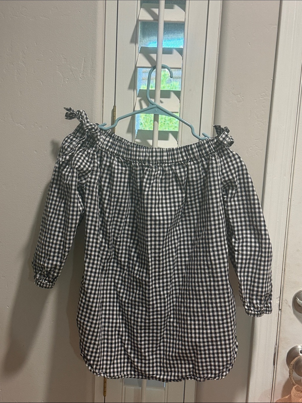 GAP Black & White Gingham Off-Shoulder Blouse
